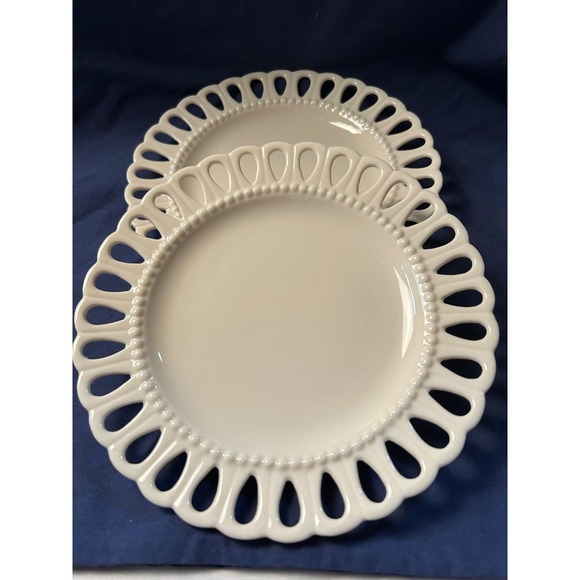 Godinger 8" Cream Lace Reticulated Salad Plates Set 2 Ceramic Cottage Farmhouse - Picture 5 of 8
